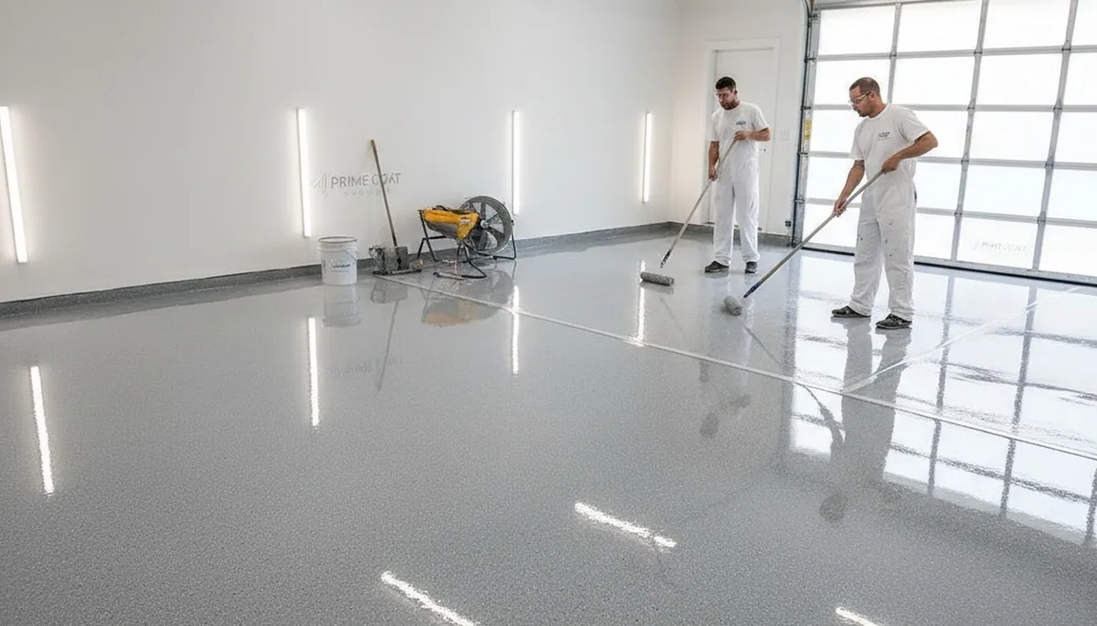 Epoxy garage floor coating in Oakland CA applied by professional house painters for durable protection
