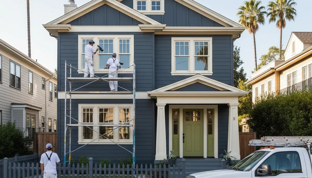 Professional house painters in Oakland CA applying fresh exterior paint to a residential home