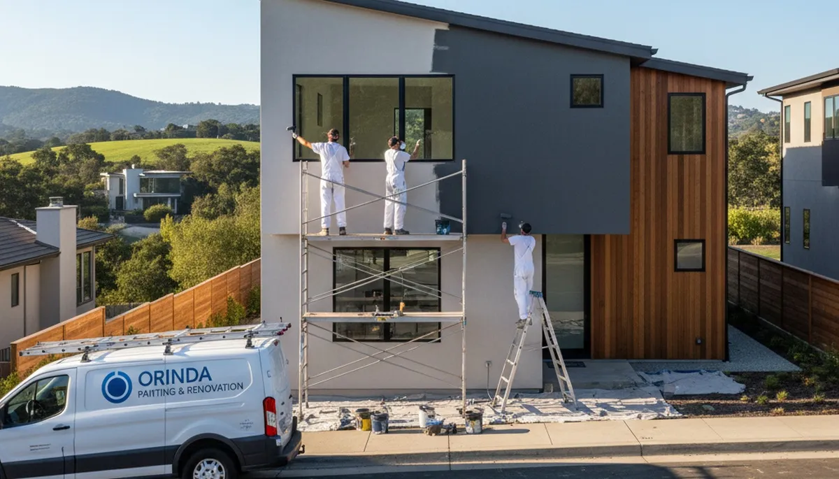 Professional house painters working on residential exterior in Oakland, CA