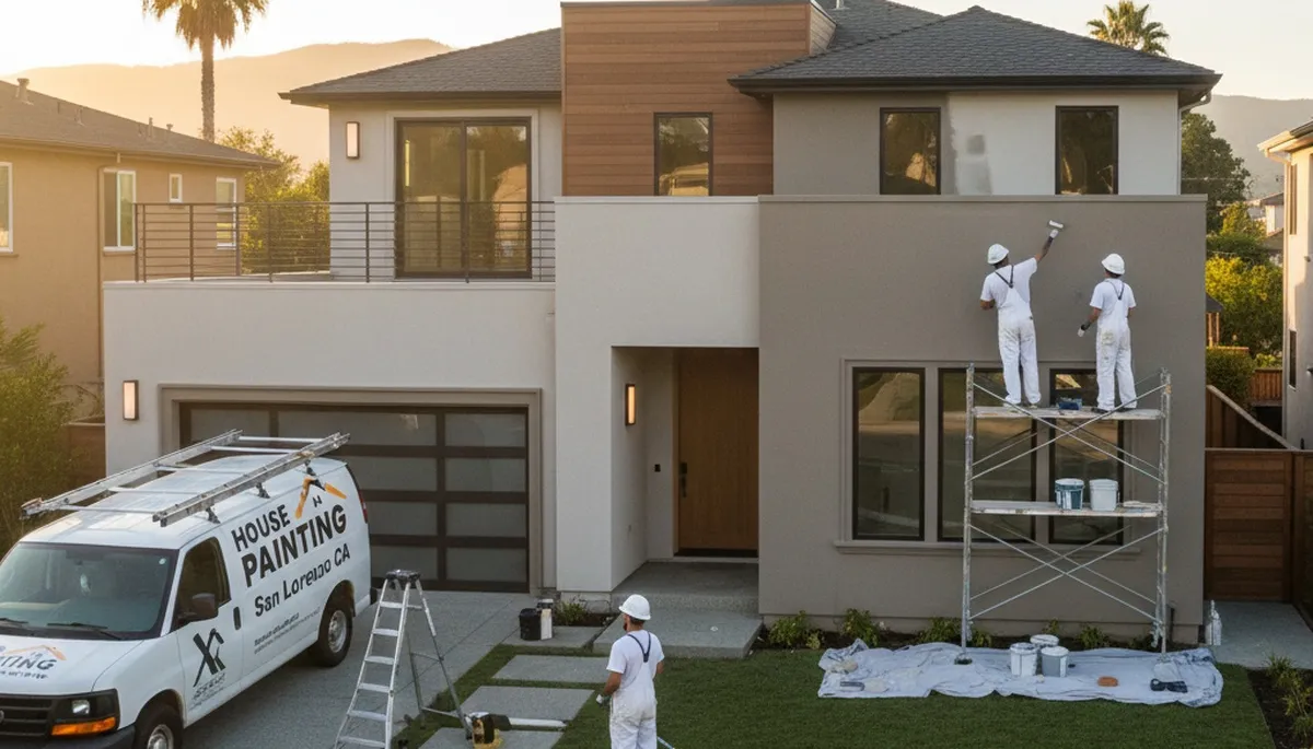Professional house painters working on residential exterior in Oakland, CA