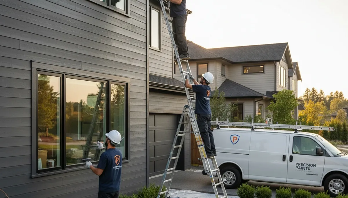 Professional siding painting on Oakland, CA home by expert house painters using durable exterior finishes